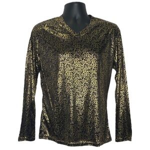 WSGYJ Random Letter Mesh V-Neck Long Sleeve Shirt (Size:XXL, Color:Black/Gold)